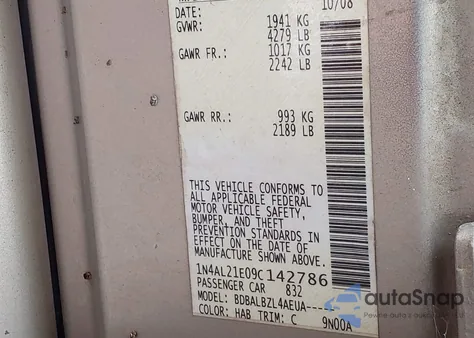 2009 Nissan Altima 2.5 S из США, поврежденный, VIN 1N4AL21E09C142786